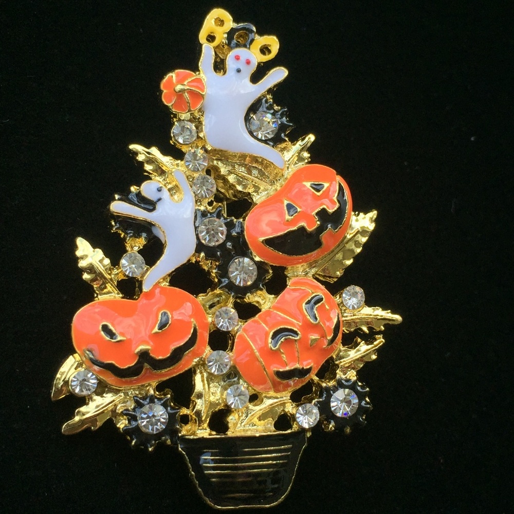 GHOST PUMPKIN HALLOWEEN TREE PIN BROOCH PENDANT